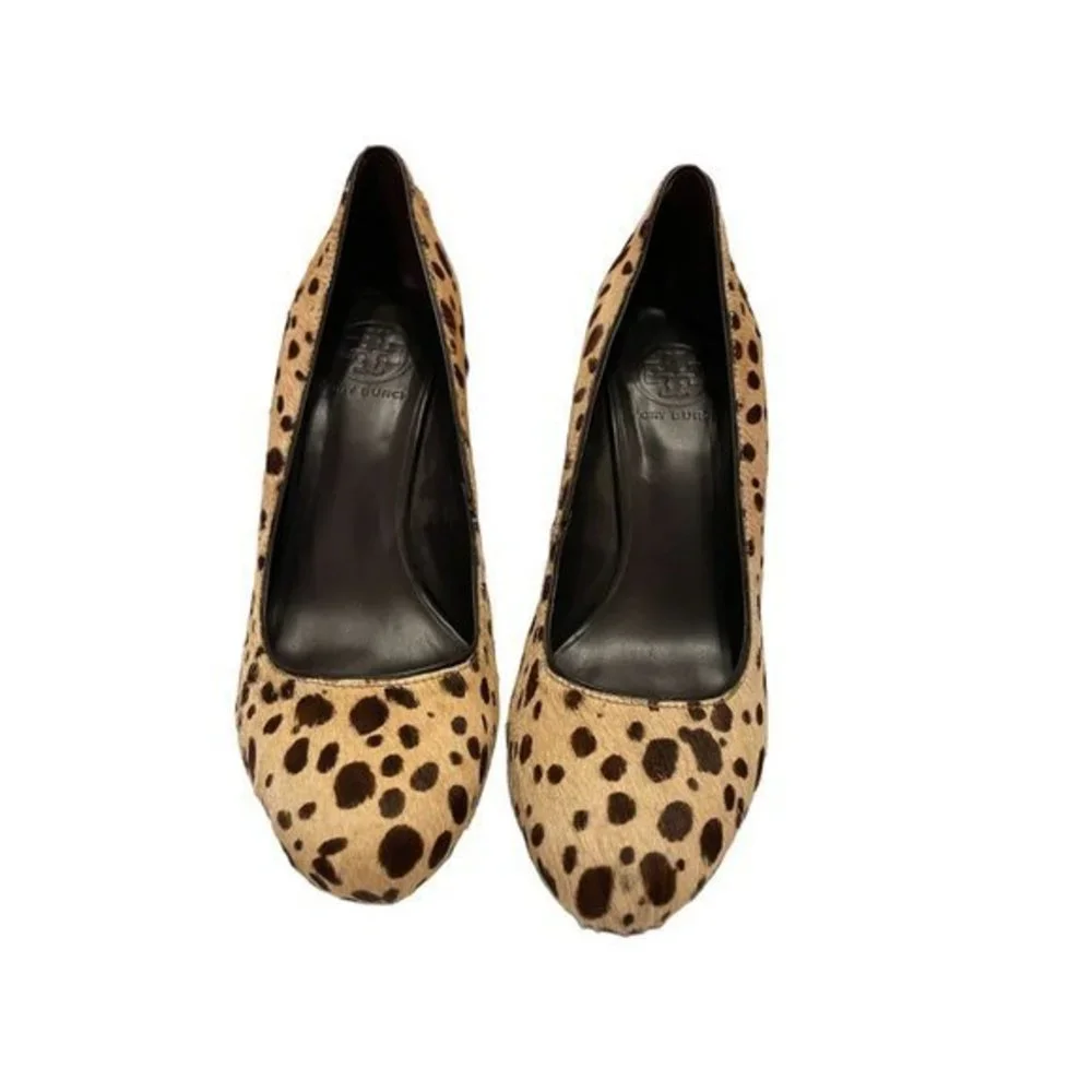 TORY BURCH Calf Hair Cheetah Print Leather Heels Shoes‎ Women's 7M